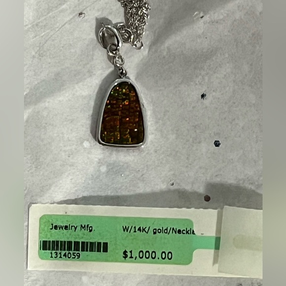 14k Ammolite and Diamond White Gold Pendant Necklace - Picture 7 of 17